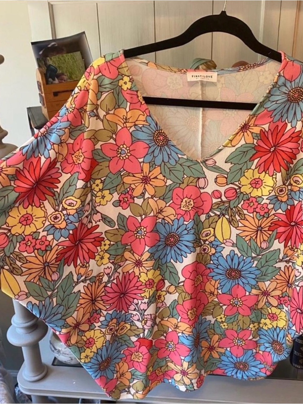 First Love Floral V-Neck Tunic in Pink, Blue, Yellow & Green